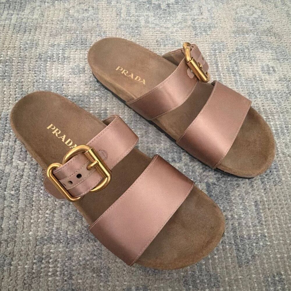 Prada Buckle Slides Rose Gold size 39.5